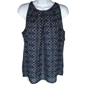 Cynthia Rowley Blue Mosaic Tile Print‎ Sleeveless Blouse Sz M Upscale Chic